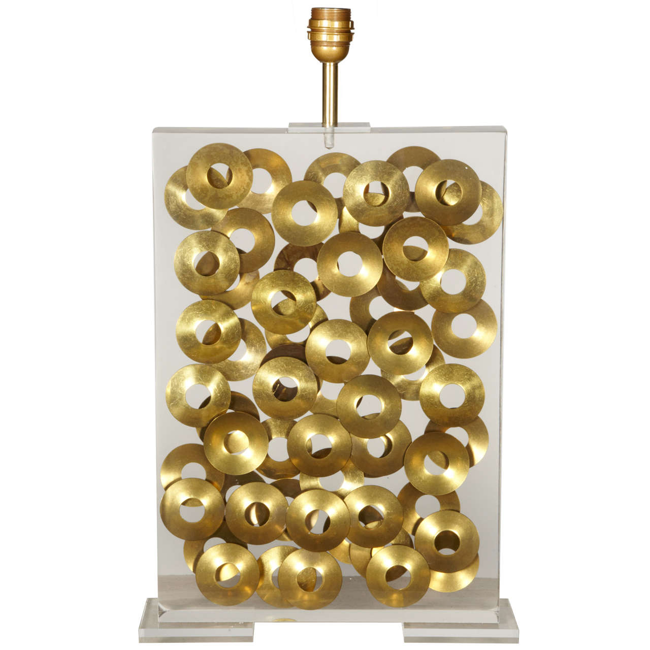 Awesome Lucite Lamp with Brass Rings Inclusion by Romeo For Sale