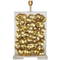 Awesome Lucite Lamp with Brass Rings Inclusion by Romeo