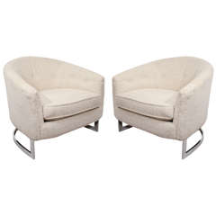 A Pair of Mid Century Milo Baughman White Barrel Back Chairs