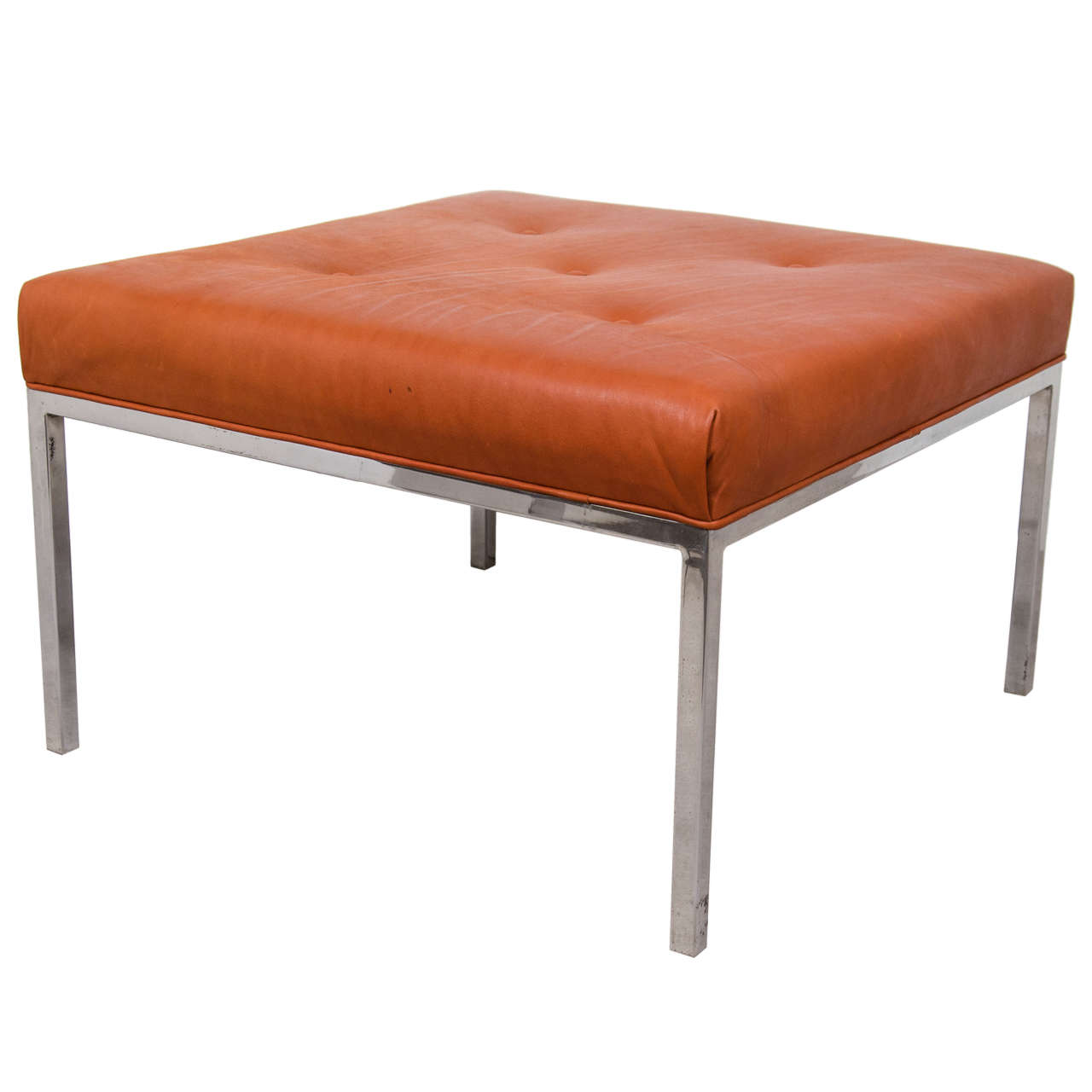 Mid-Century Leather Ottoman in the Style of Knoll