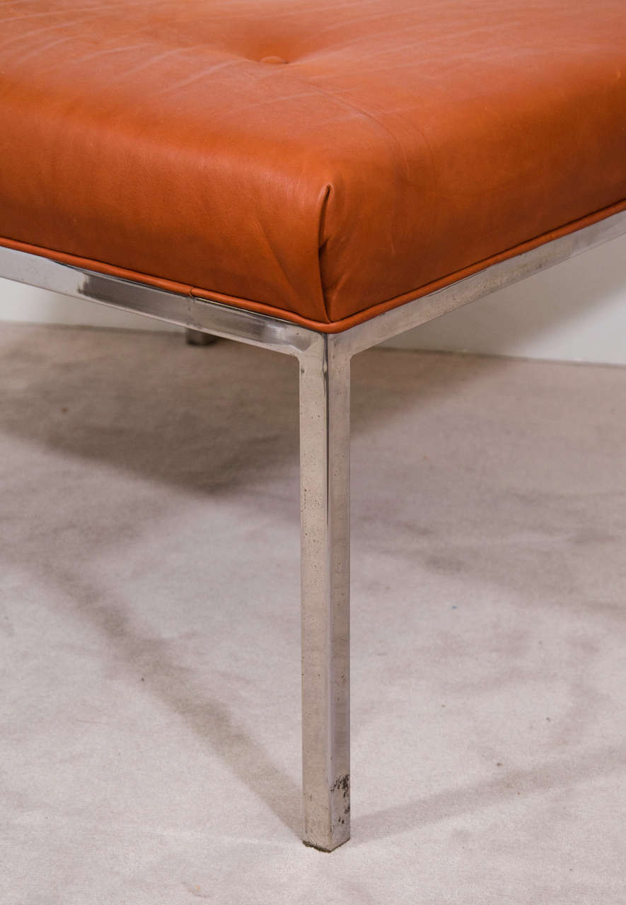 American Mid-Century Leather Ottoman in the Style of Knoll