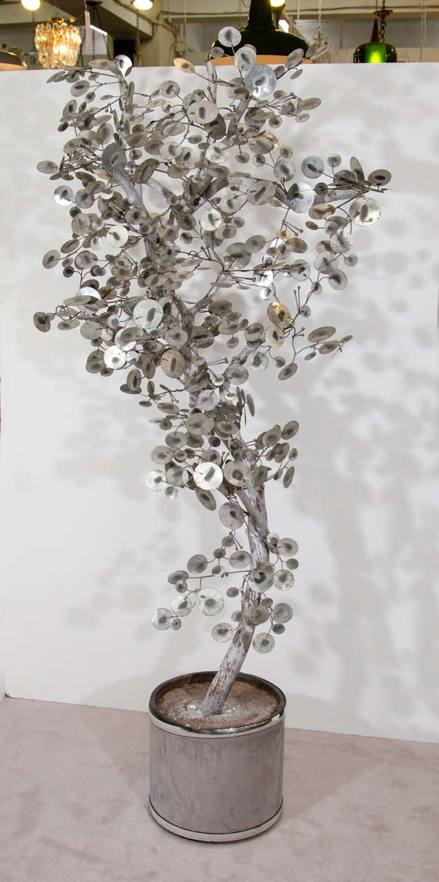 Mid Century Silver Curtis Jere Metal Standing Tree Sculpture