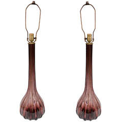 Pair of Mid Century Purple Murano Lamps by Seguso