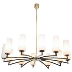 Vintage A Mid Century Large 12-Light Chandelier w/ Frosted Shades