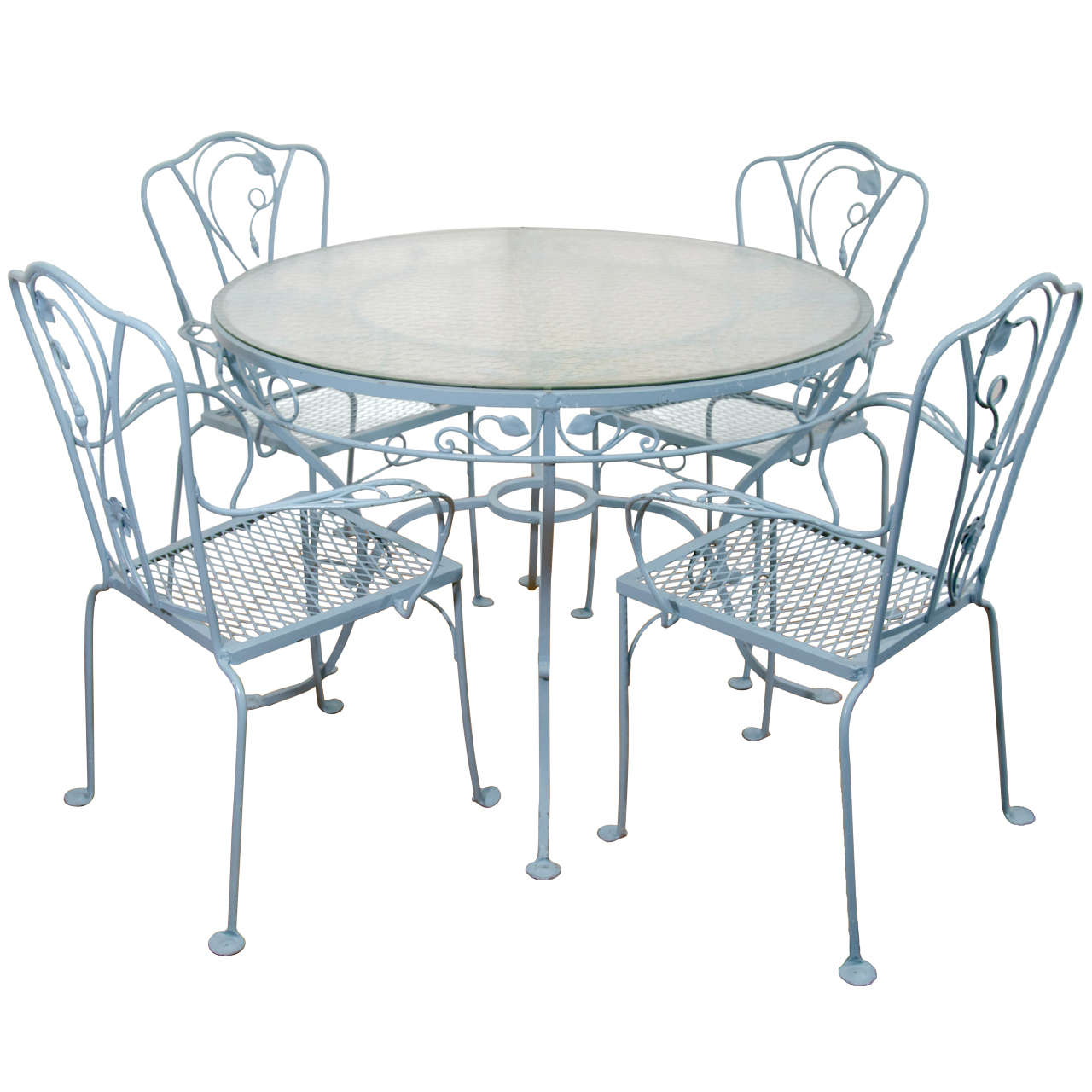 Vintage Salterini Wrought Iron Table And Chairs In Powder Blue At