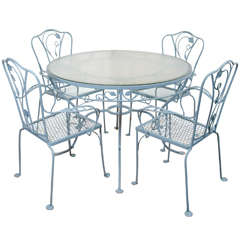 Vintage Salterini Wrought Iron Table and Chairs in Powder Blue