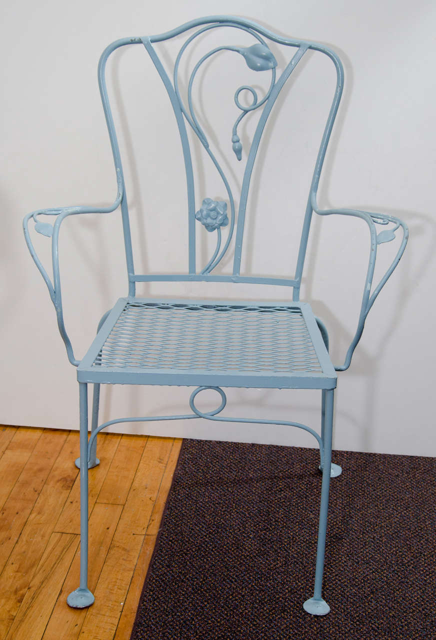 American Vintage Salterini Wrought Iron Table and Chairs in Powder Blue