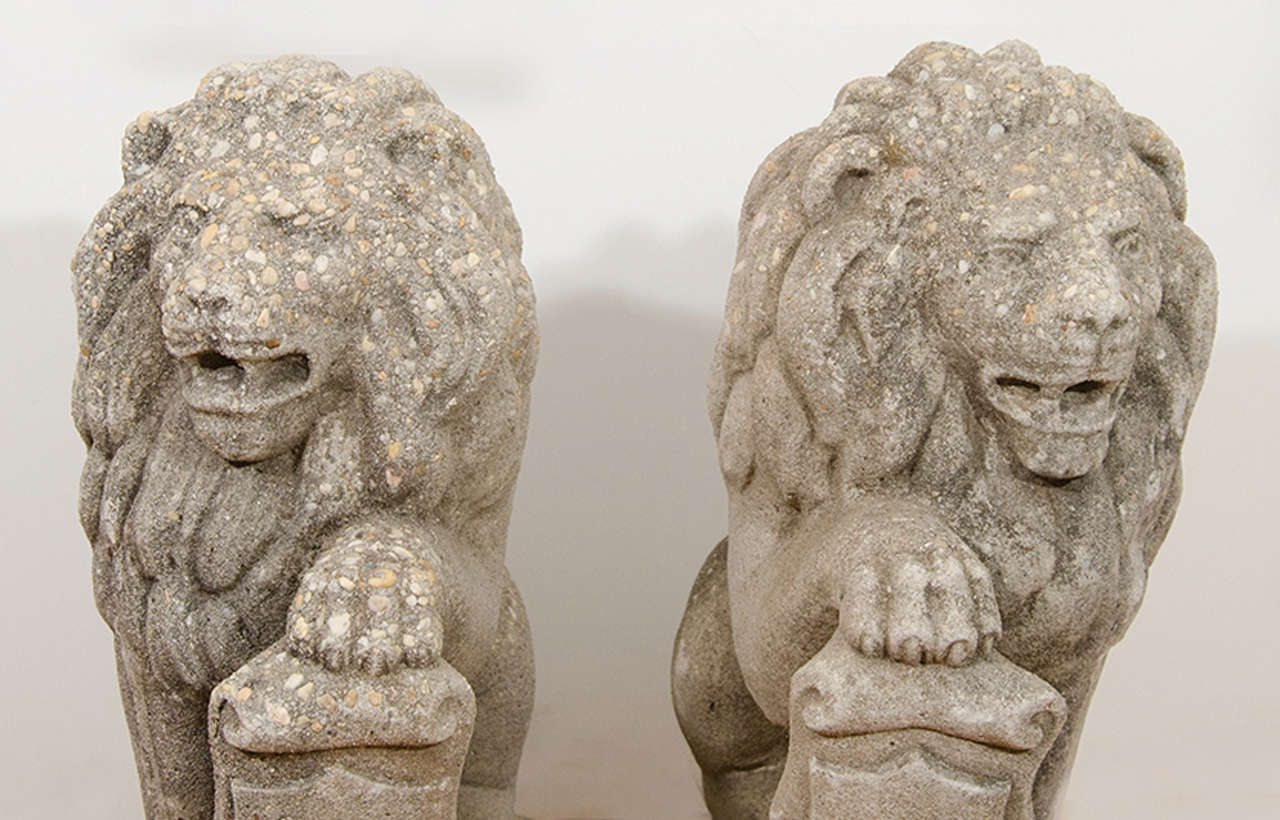 vintage concrete lion statues