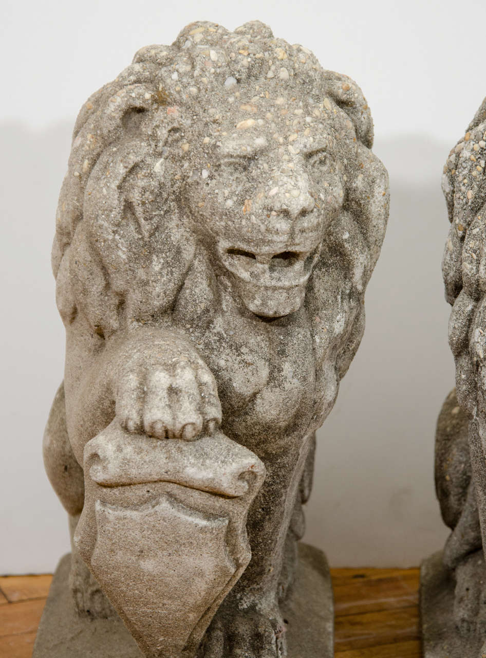 cement lion statues pair