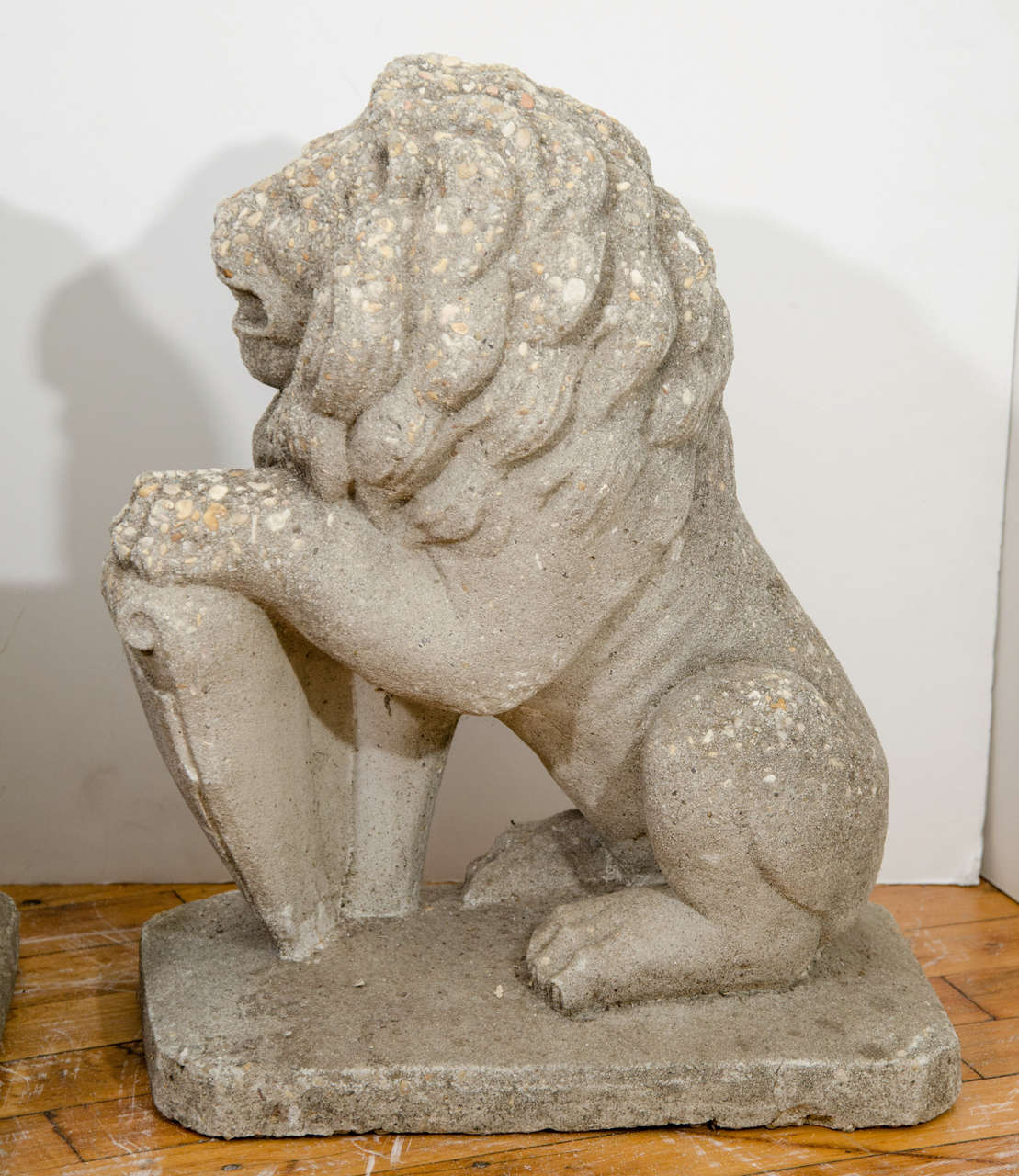 American A Pair of Early 20th Century Cement and Stone Lion Sculptures