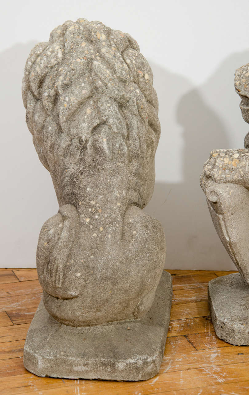 A Pair of Early 20th Century Cement and Stone Lion Sculptures In Good Condition In New York, NY