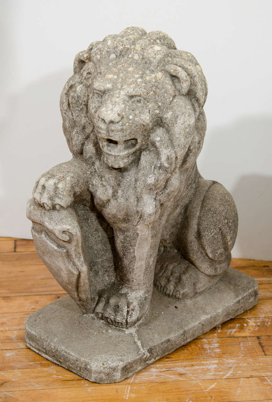 A Pair of Early 20th Century Cement and Stone Lion Sculptures 1