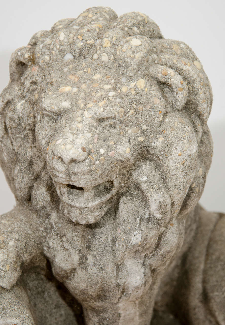 A Pair of Early 20th Century Cement and Stone Lion Sculptures 2