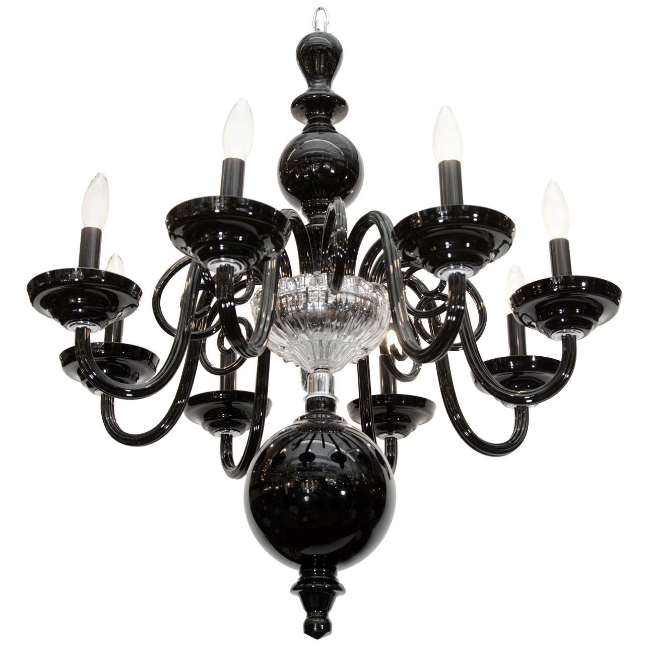 Mid Century Black and Clear Murano Glass Chandelier