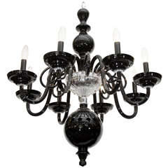 Mid Century Black and Clear Murano Glass Chandelier