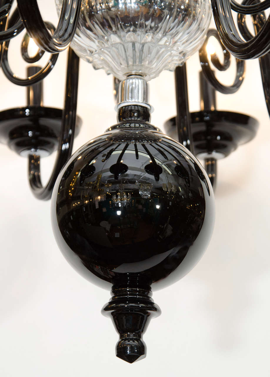 Mid-Century Modern Mid Century Black and Clear Murano Glass Chandelier