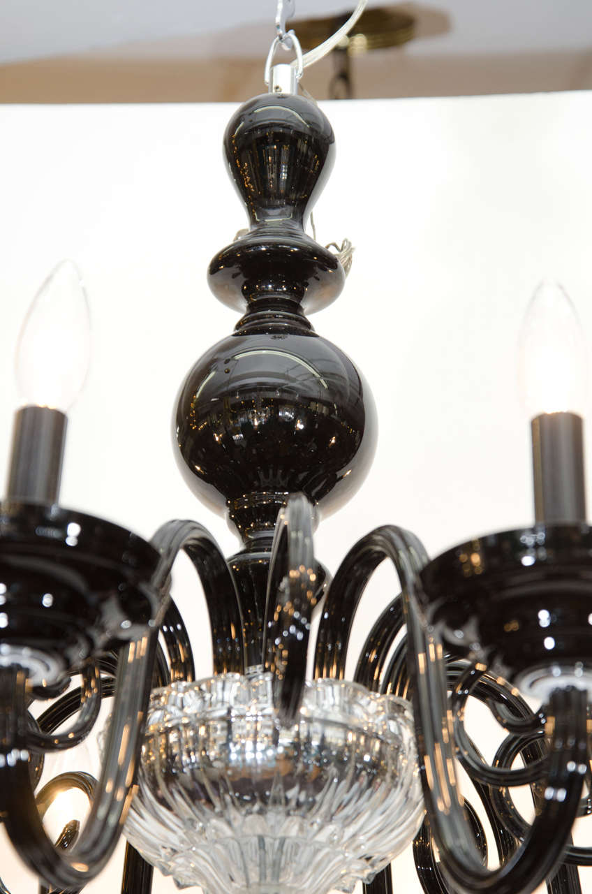 20th Century Mid Century Black and Clear Murano Glass Chandelier