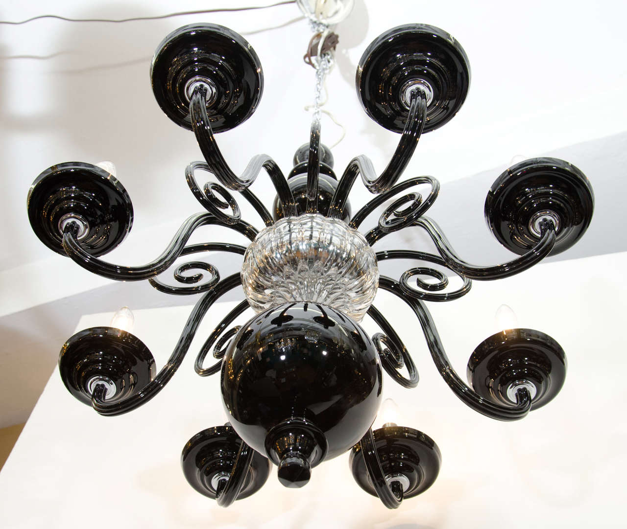 Mid Century Black and Clear Murano Glass Chandelier 1