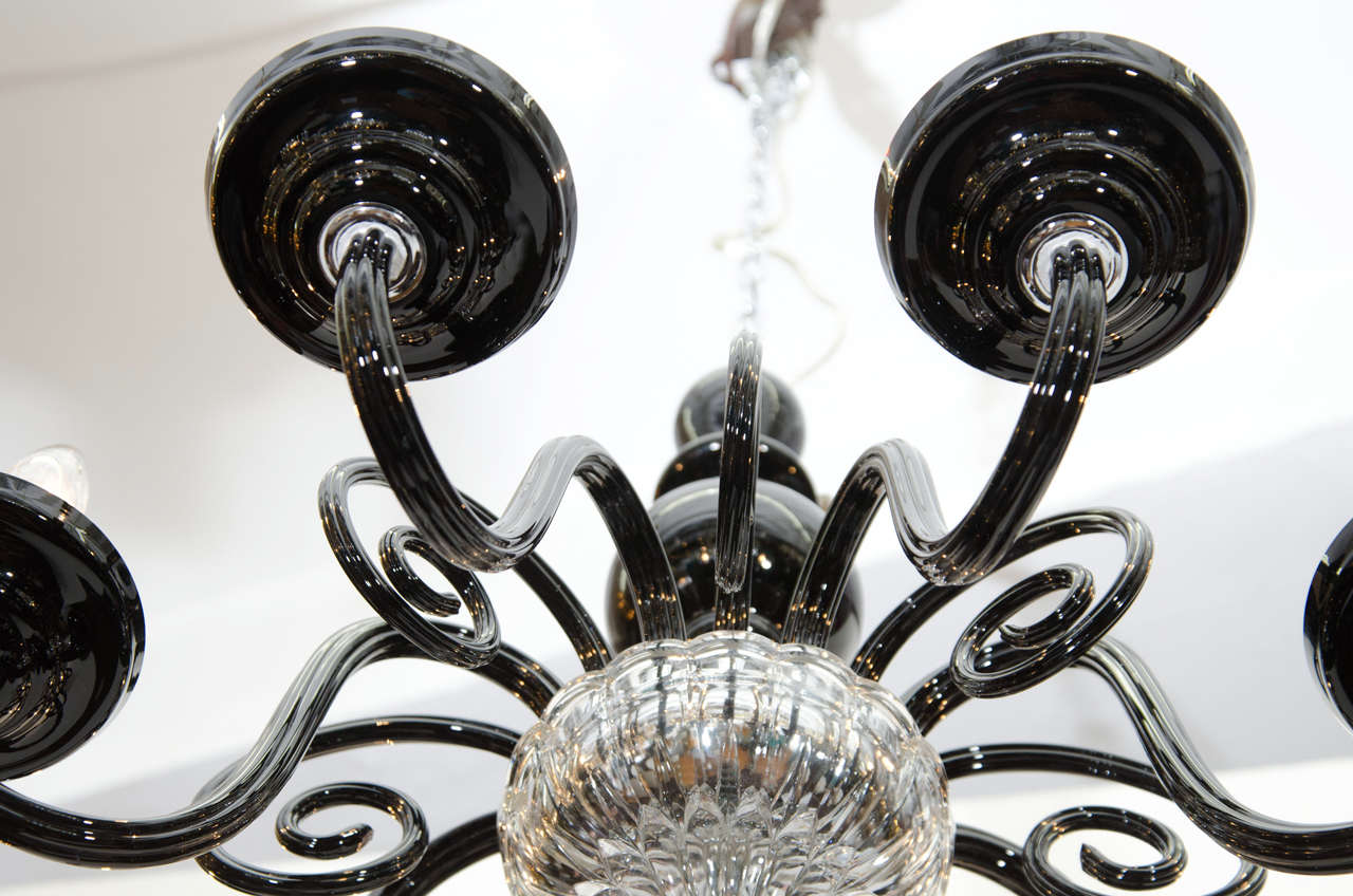 Mid Century Black and Clear Murano Glass Chandelier 2