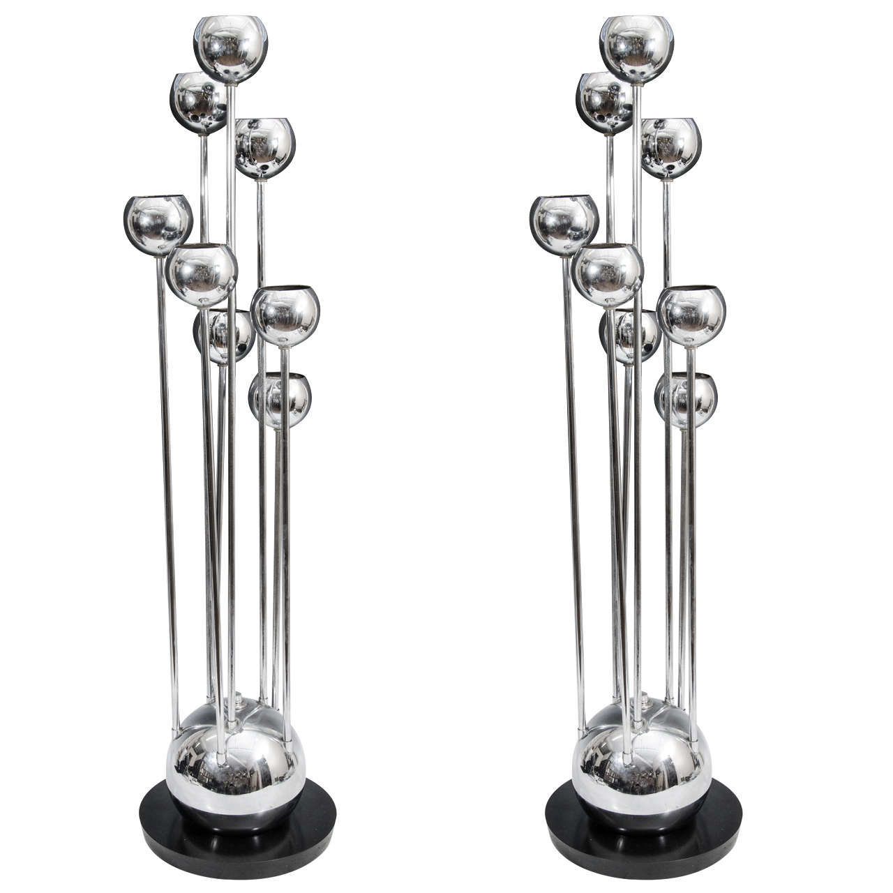 A Pair of Mid Century Chrome Eight-light Table Lamps