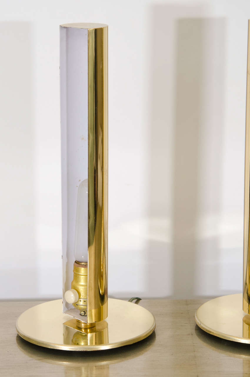 20th Century Midcentury Pair of Brass Cylinder Table Lamps by Kovacs