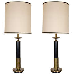 A Pair of Mid Century Lamps with Greek Key Detail