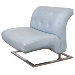 A Thayer Coggin Oversized Lounge Slipper Chair in Powder Blue on Chrome Base