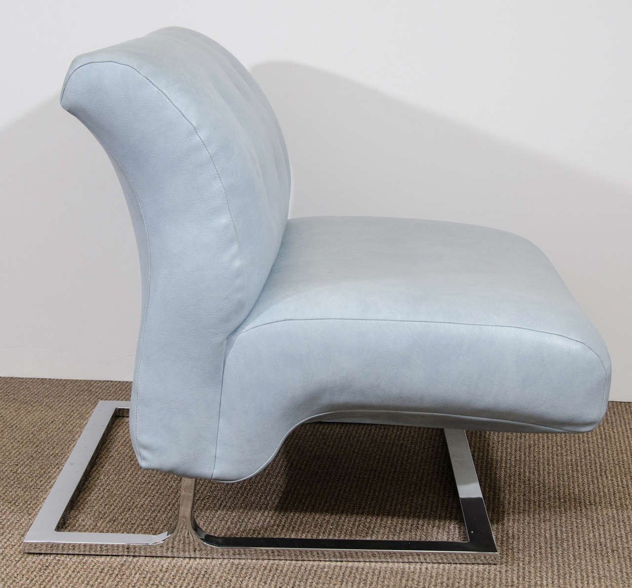 Mid-Century Modern A Thayer Coggin Oversized Lounge Slipper Chair in Powder Blue on Chrome Base