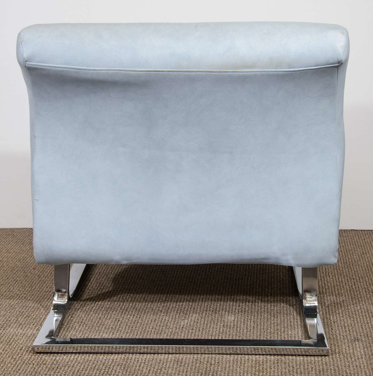 A Thayer Coggin Oversized Lounge Slipper Chair in Powder Blue on Chrome Base In Good Condition In New York, NY