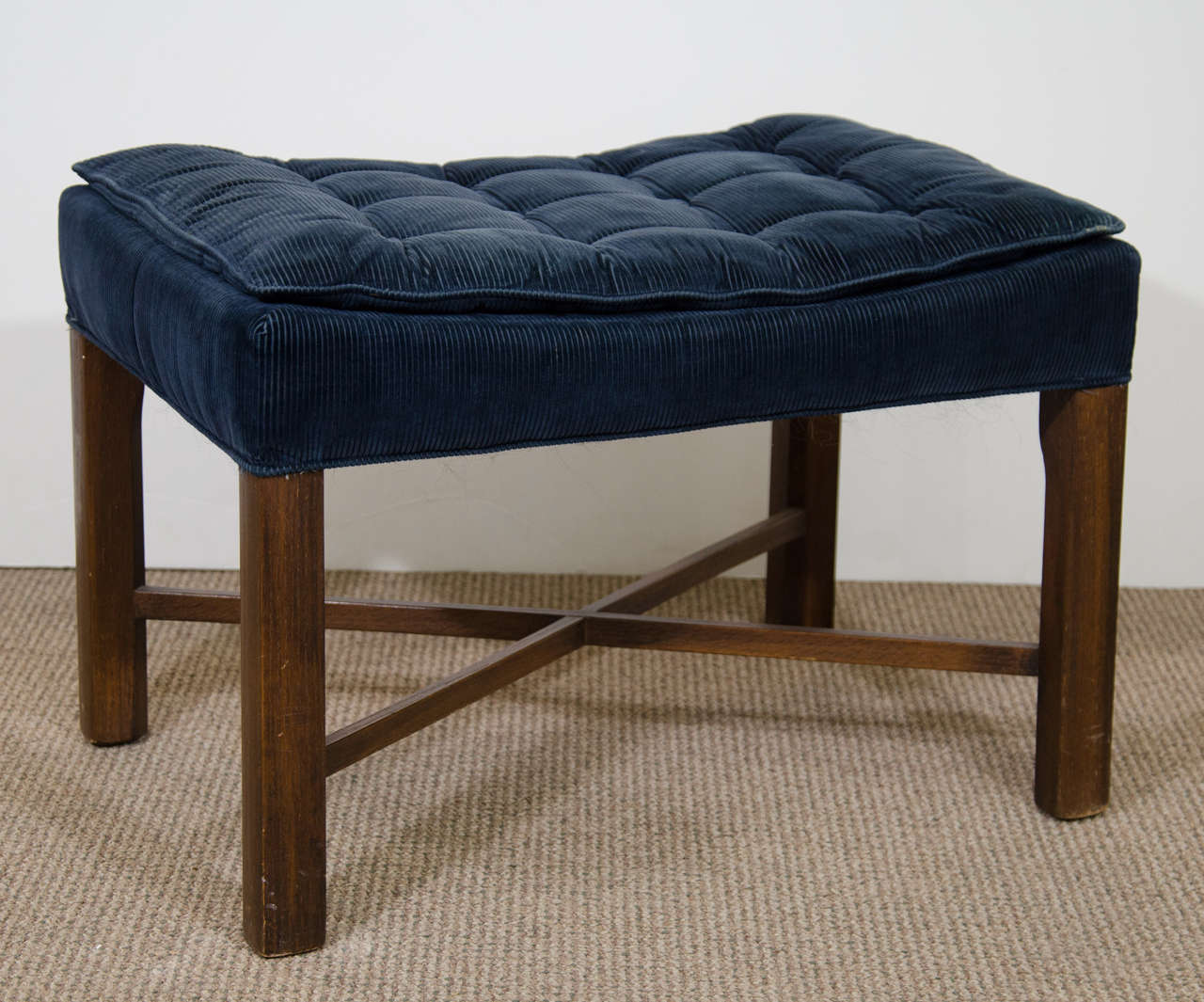 Mid-Century Modern Mid Century Pair of Blue Corduroy Tufted Benches