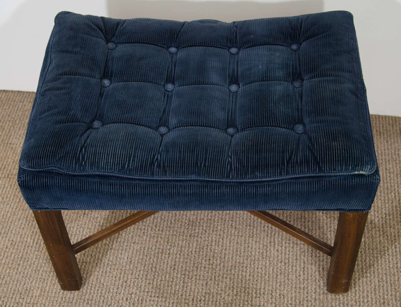 Mid Century Pair of Blue Corduroy Tufted Benches In Good Condition In New York, NY