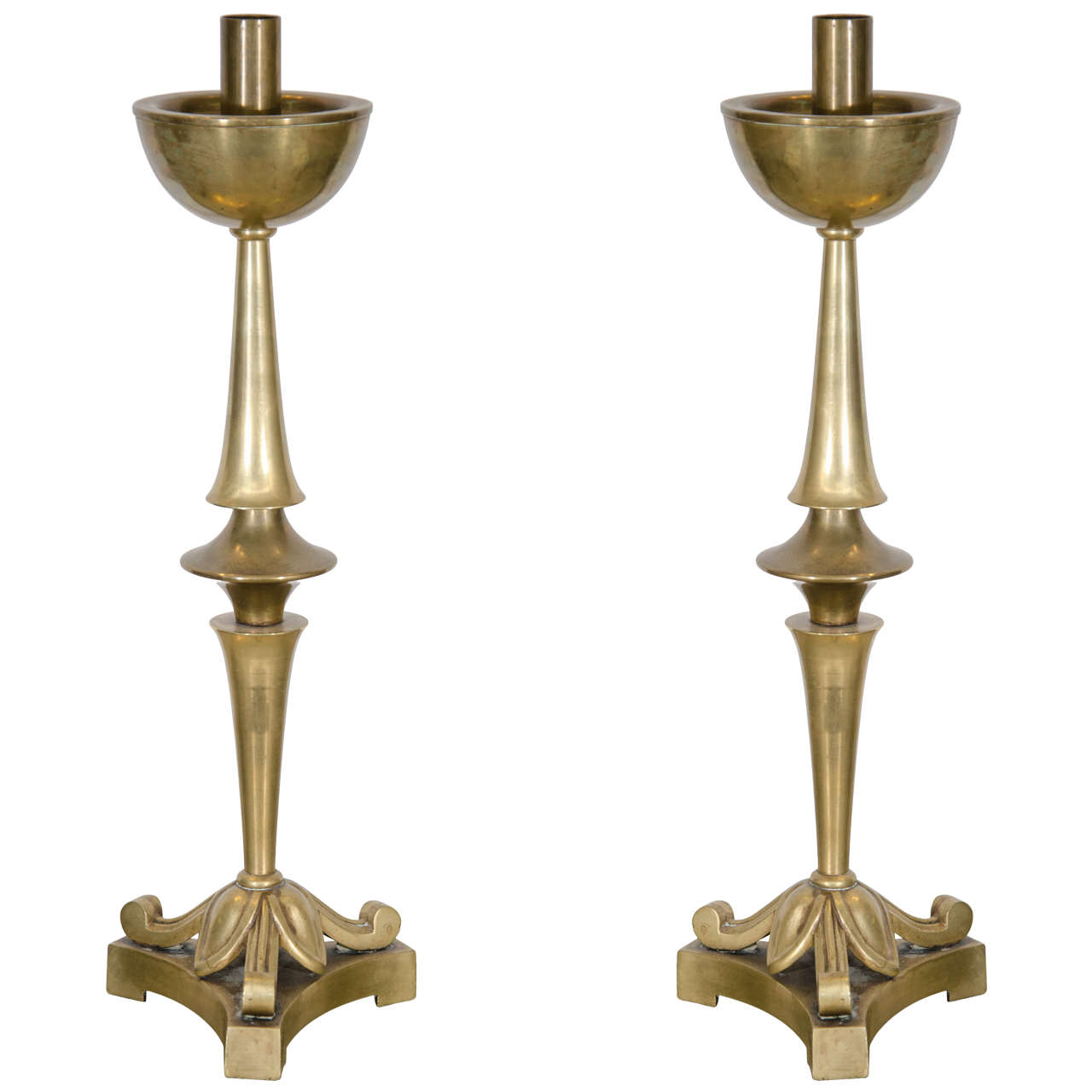 Stunning Pair of Vintage Tall Art Nouveau Brass Candlestick Holders