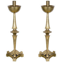 Stunning Pair of Vintage Tall Art Nouveau Brass Candlestick Holders