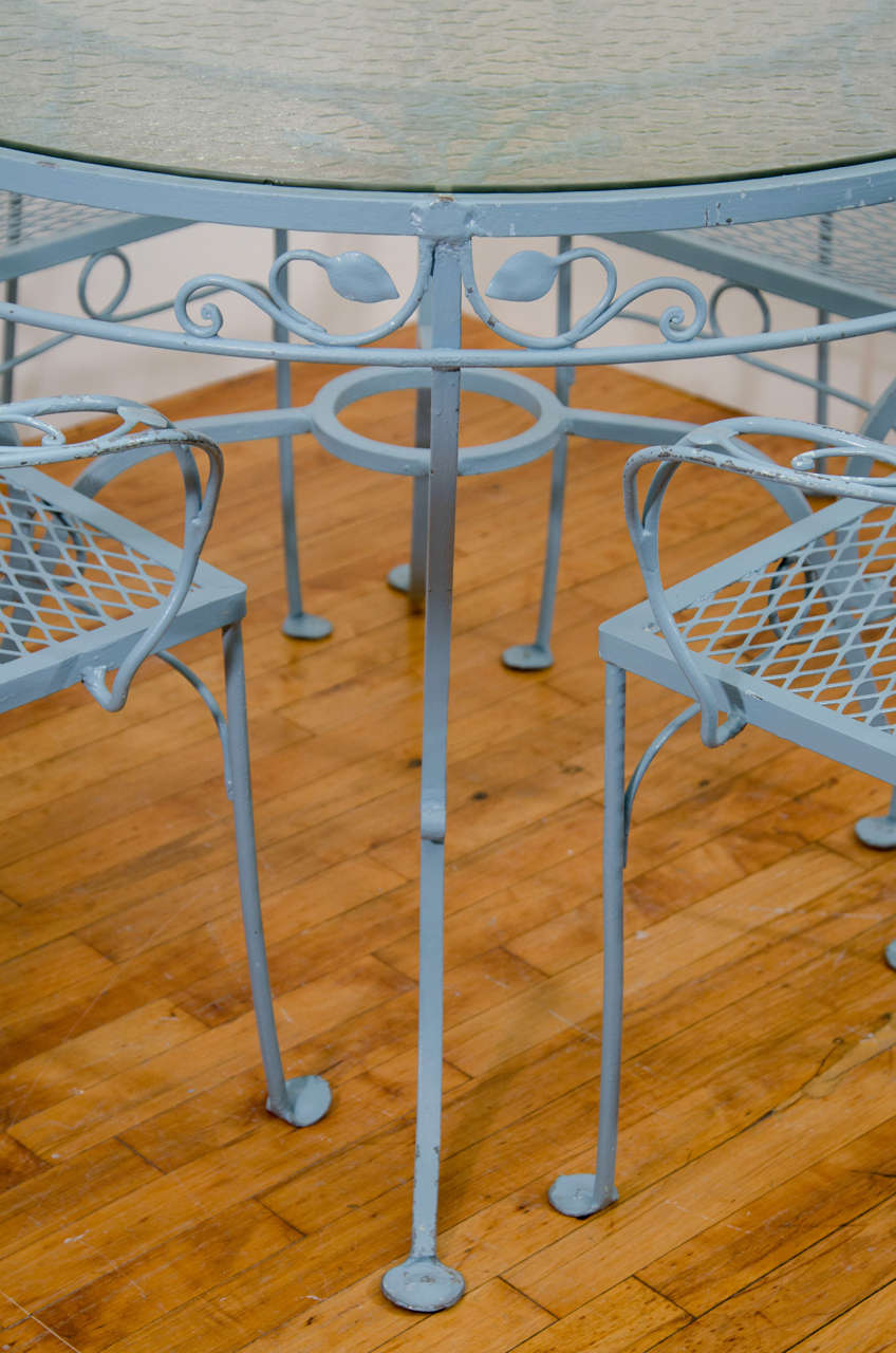 Vintage Salterini Wrought Iron Table and Chairs in Powder Blue at