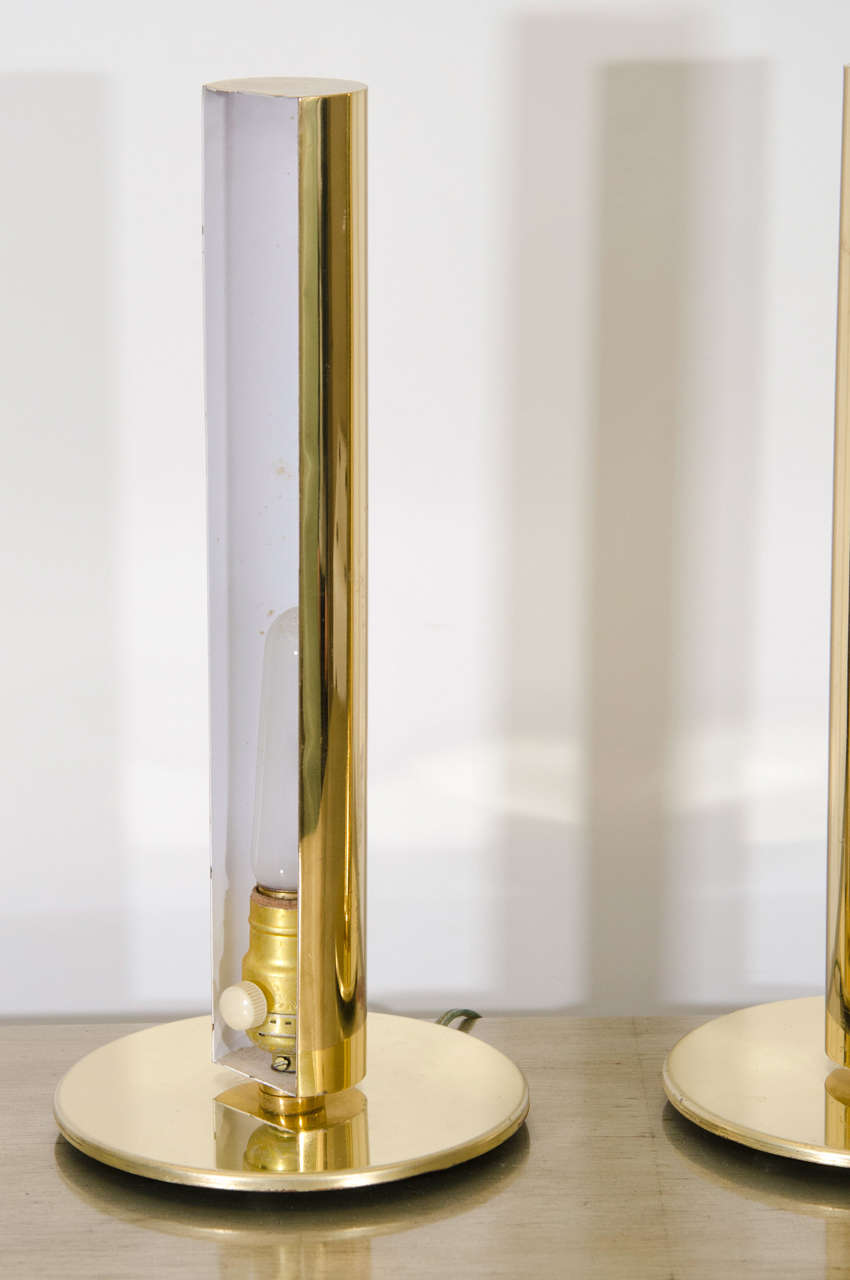 Midcentury Pair of Brass Cylinder Table Lamps by Kovacs at 1stDibs