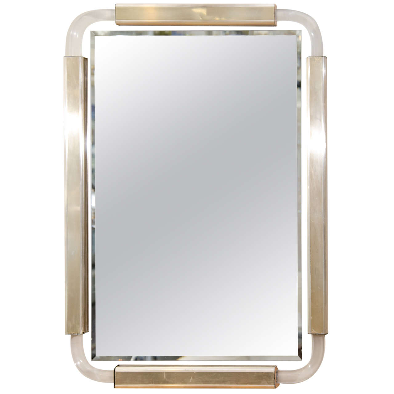 Mid Century Brushed Brass and Lucite Mirror at 1stDibs