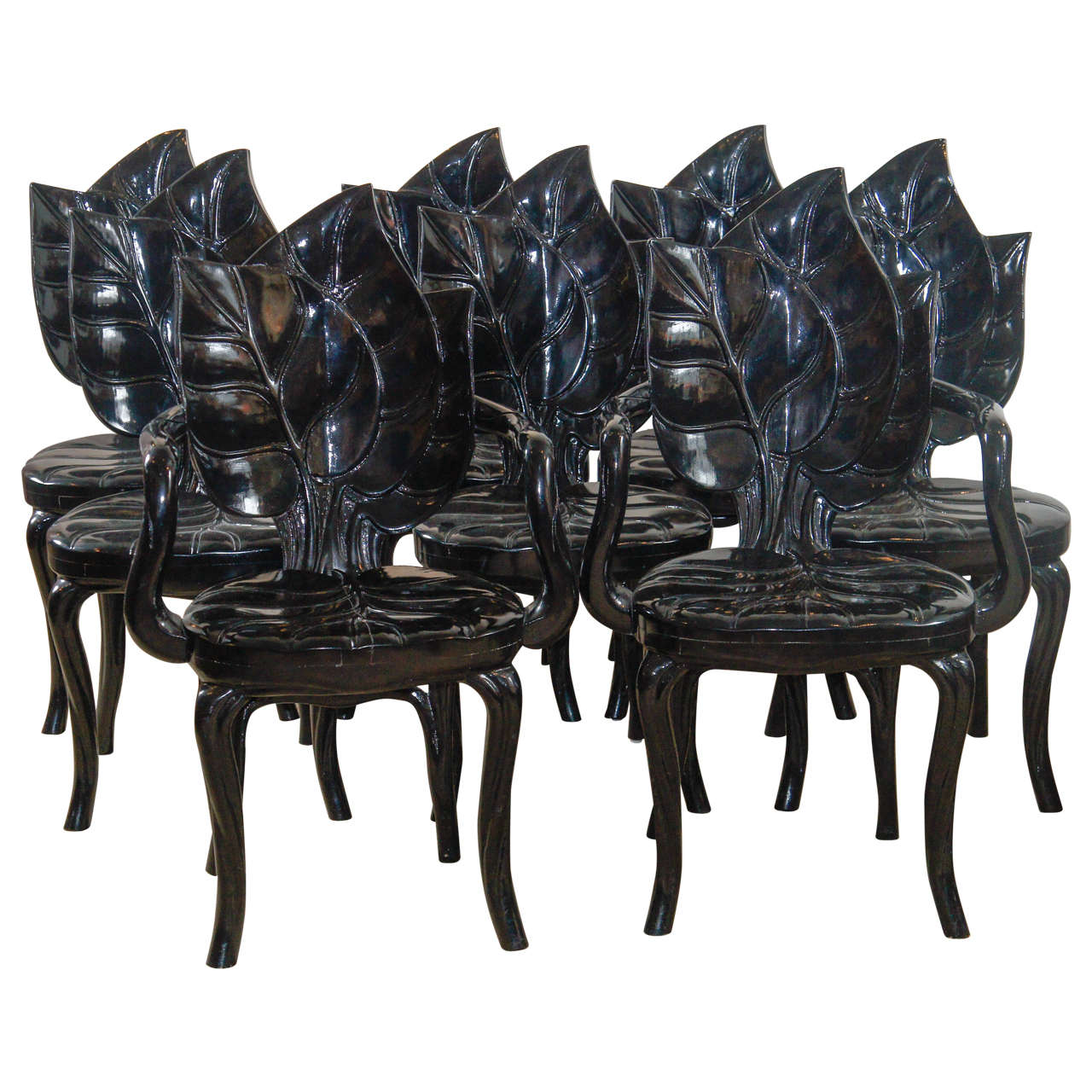 An Amazing Set of Eight Palm Leaf Chairs For Sale