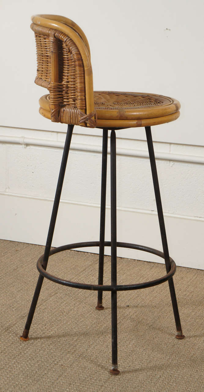 Charming Group of Rattan Barstools In Good Condition In Hudson, NY