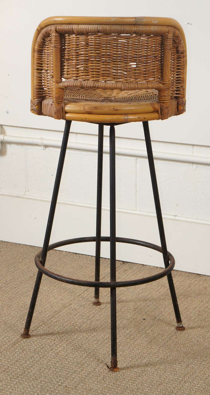 Mid-20th Century Charming Group of Rattan Barstools