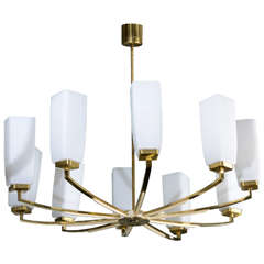 Mid Century Brass White Bakelite and Opaline Glass Chandelier Vintage Mid Century Brass White Bakelite and Opaline Glass Chandelier