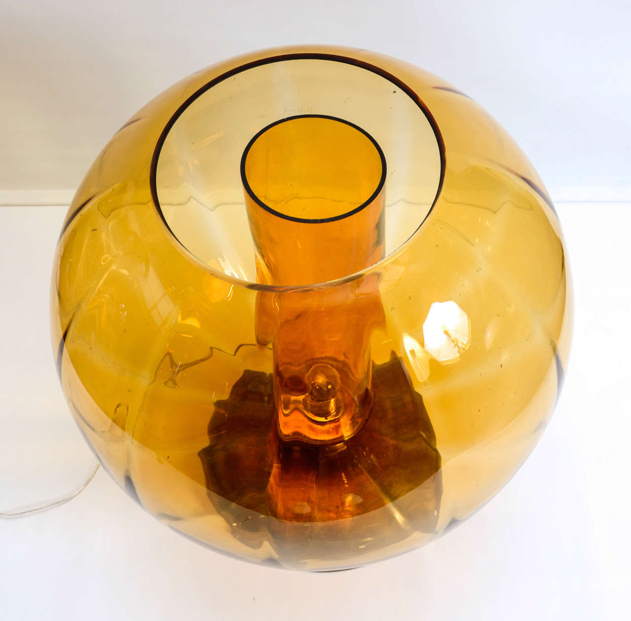 Big Pair of Orange Murano Glass and Brass Lamps In Excellent Condition In Saint-Ouen, IDF