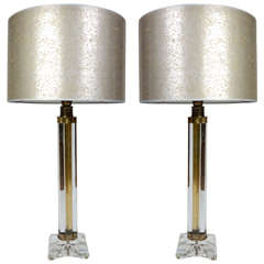 Very Elegant Pair of Crystal, Murano glass and Brass Lamps