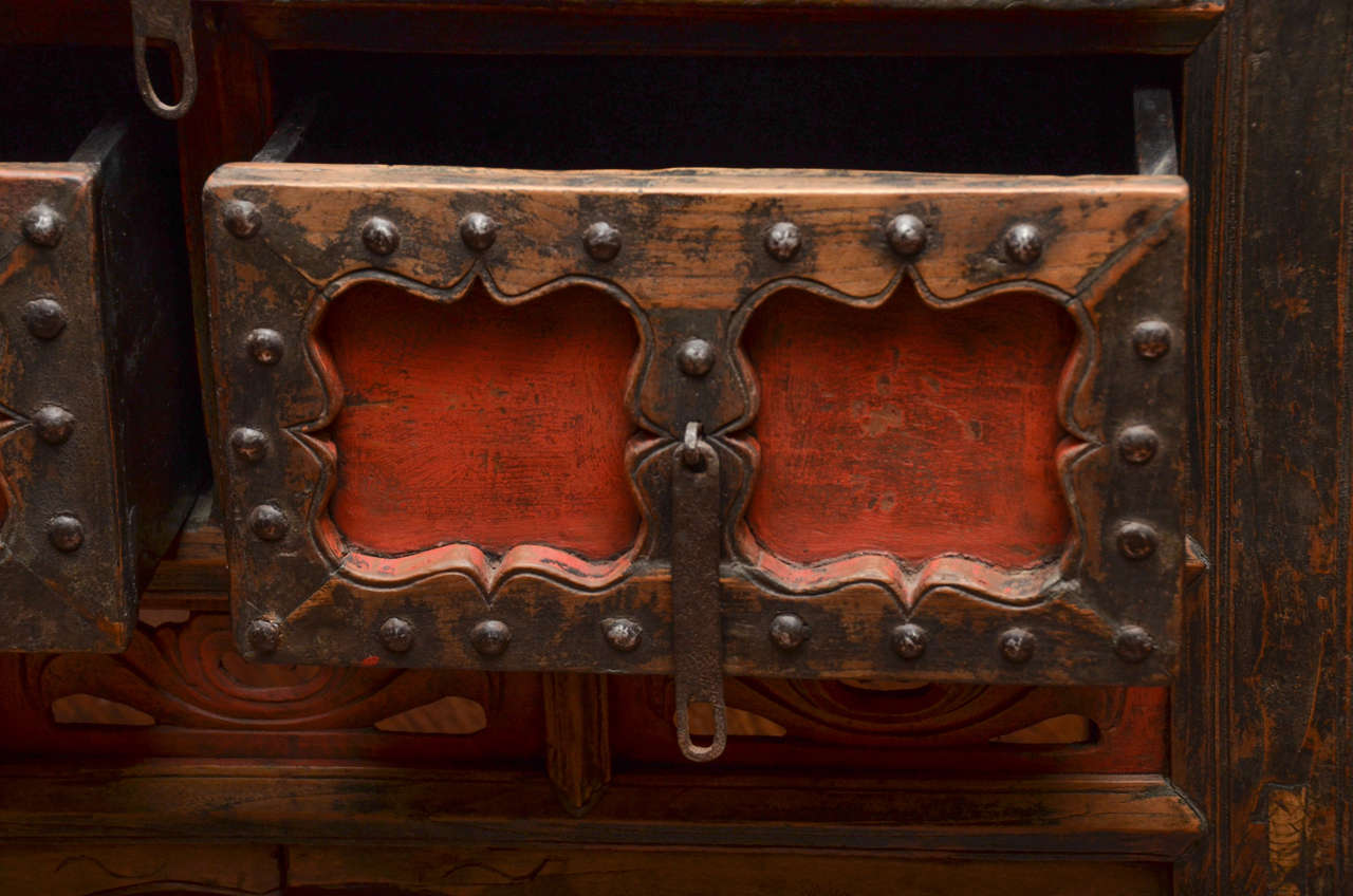 19th Century Q'ing Dynasty Shanxi Three-Drawer Lacquered Altar Coffer with Iron Trim For Sale