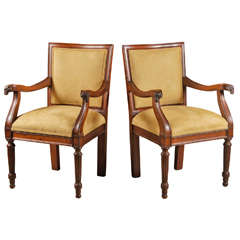 Walnut Rams Head Arm Chairs