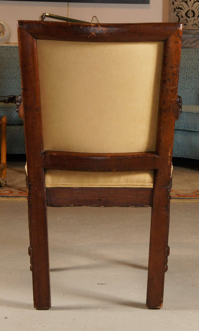 Hand-Carved Walnut Rams Head Arm Chairs