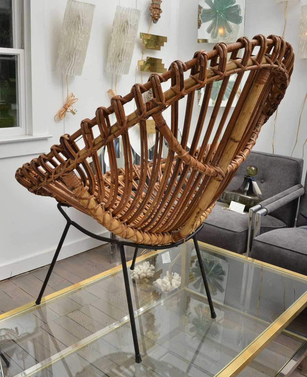 Mid-20th Century Pair of Bamboo Chairs in the Style of Franco Albini