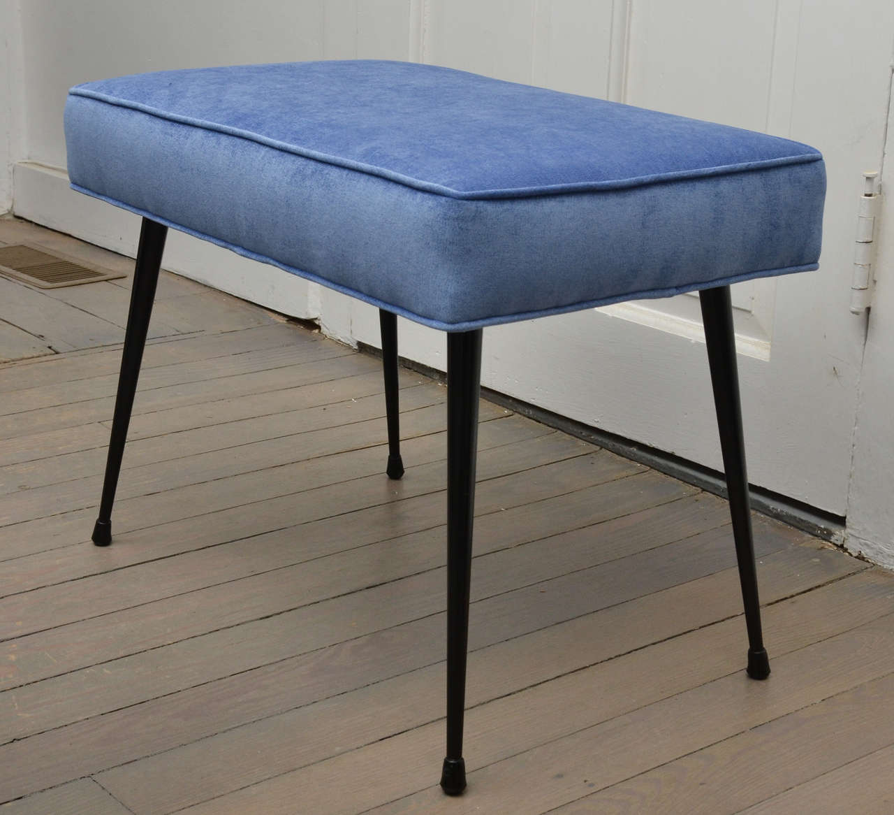 Pair of Iron Base Blue Upholstered Benches