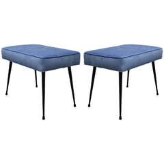 Pair of Blue Upholstered Benches