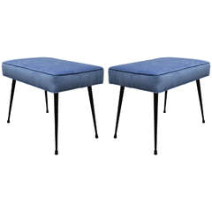 Pair of Blue Upholstered Benches