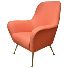 Pair of Iron Base Orange Upholstered Arm Chairs Pair of Iron Base Orange Upholstered Arm Chairs